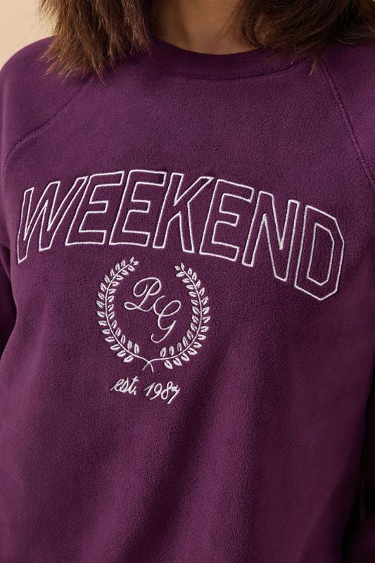 PixieGirl Petite Women's Burgundy Red 'Weekend' Slogan Fleece Lounge Top | PixieGirl 4