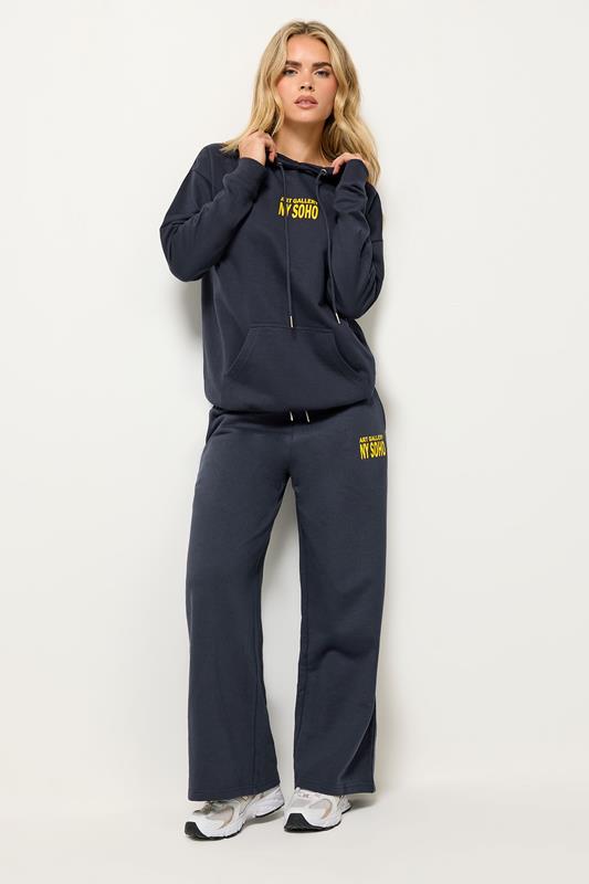 Petite  PixieGirl Petite Blue 'NY Soho' Slogan Wide Leg Joggers