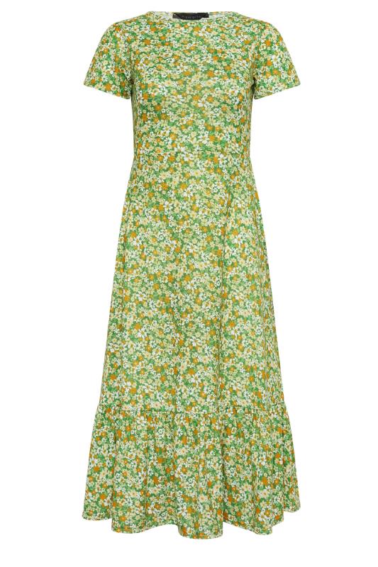 PixieGirl Petite Women's Sage Green Ditsy Floral Print Tiered Midi Dress | PixieGirl 5