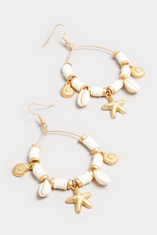 Gold Tone Beaded Shell Hoop Earrings | Yours Clothing 3