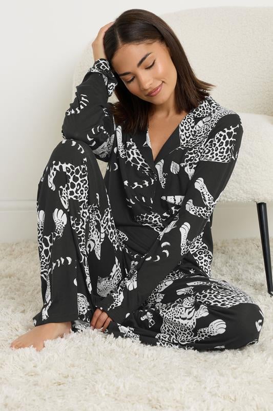PixieGirl Petite Women's Black Soft Touch Leopard Pyjama Set | PixieGirl 2