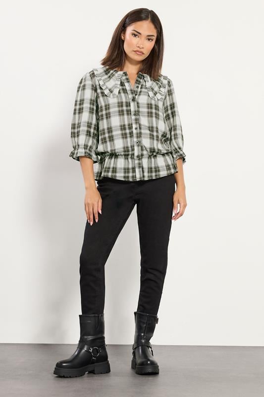 PixieGirl Petite Women's Green Check Collar Smock Top | PixieGirl 3
