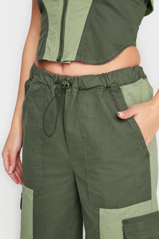 PixieGirl Petite Womens Khaki Green Colourblock Cargo Trousers | PixieGirl 7