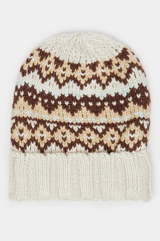 Natural Brown Fairisle Beanie Hat | Yours Clothing 1