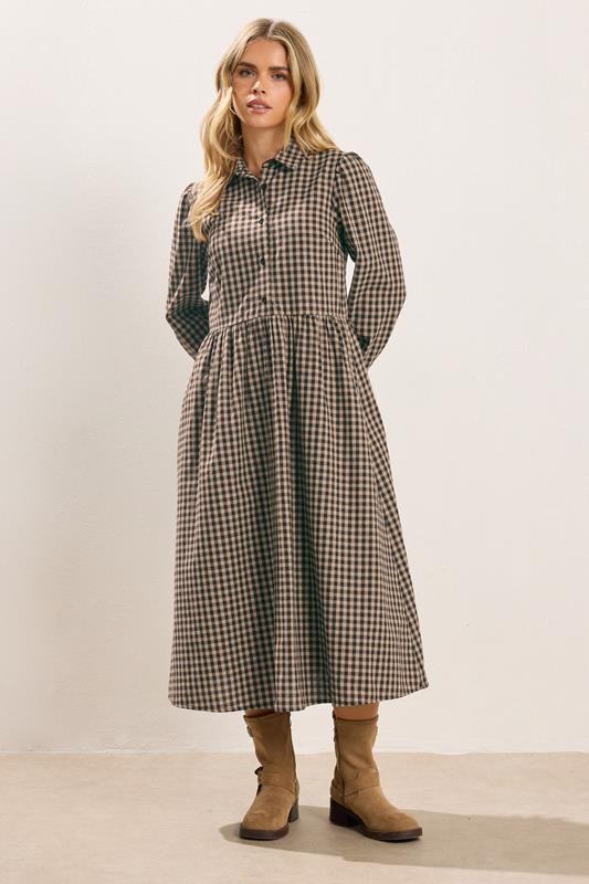 brown gingham shirt dress PixieGirl Petite Women's Brown Gingham Shirt Dress