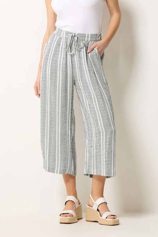  M&Co White Stripe Cropped Wide Leg Trousers