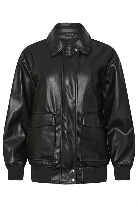 Petite  PixieGirl Petite Black Faux Leather Pocket Trucker Jacket