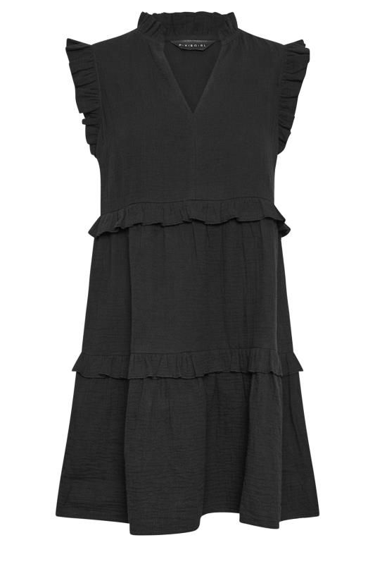 PixieGirl Petite Womens Black Frill Tiered Mini Dress | PixieGirl 5