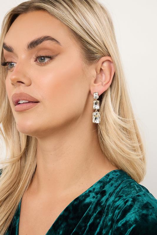 Plus Size  Yours Gold Tone Diamante Triple Drop Earrings