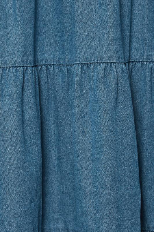 PixieGirl Petite Womens Blue Denim Tiered V-Neck Midi Dress | PixieGirl 5