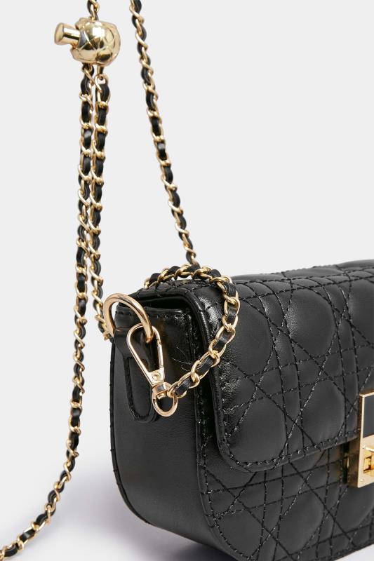 Black Quilted Chain Shoulder Bag | Yours Clothing 5
