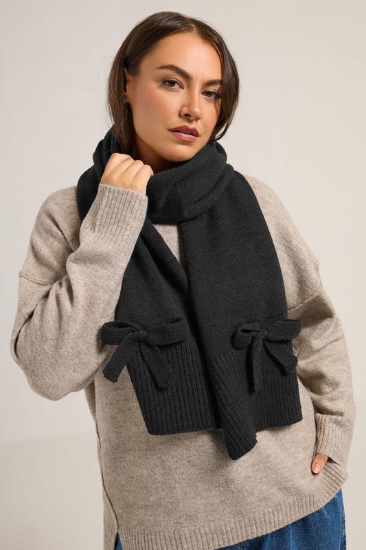 Plus Size  Yours Black Bow Detail Knitted Scarf