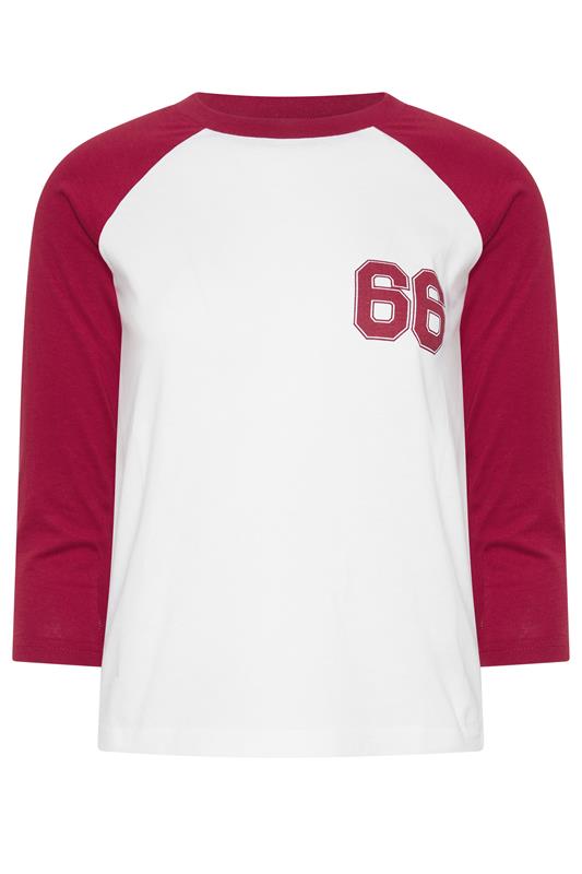  PixieGirl Petite Red '66' Slogan Cotton Raglan T-Shirt