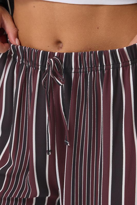 PixieGirl Petite Women's Dark Red Crepe Striped Wide Leg Trousers | PixieGirl 4