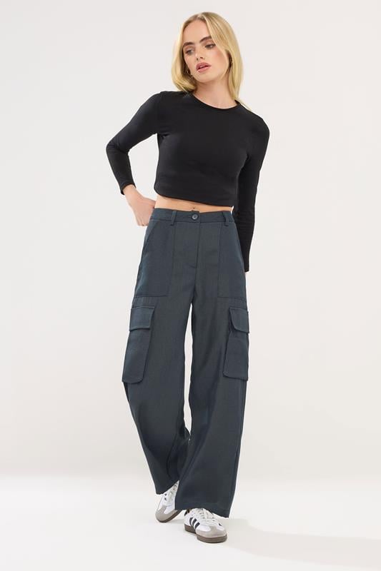 Petite  PixieGirl Petite Navy Blue Utility Style Wide Leg Trousers