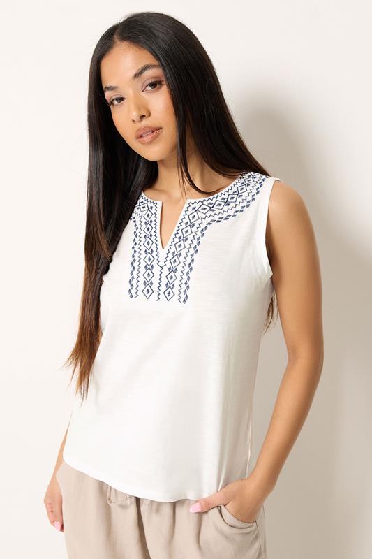M&Co Petite White & Navy Embroidered Cotton Vest Top