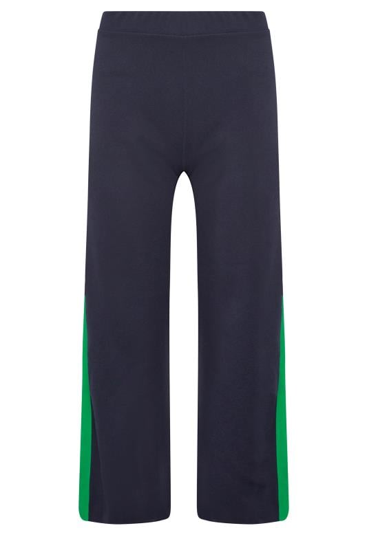 Petite Navy Blue & Green Stripe Wide Leg Trousers | PixieGirl 6
