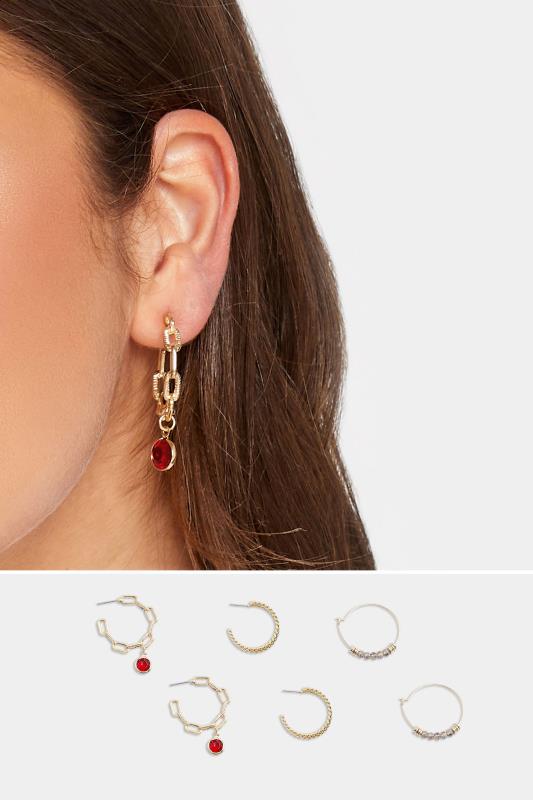 Gold Tone 3 PACK Mixed Hoop Earrings | Yours Clothing  1