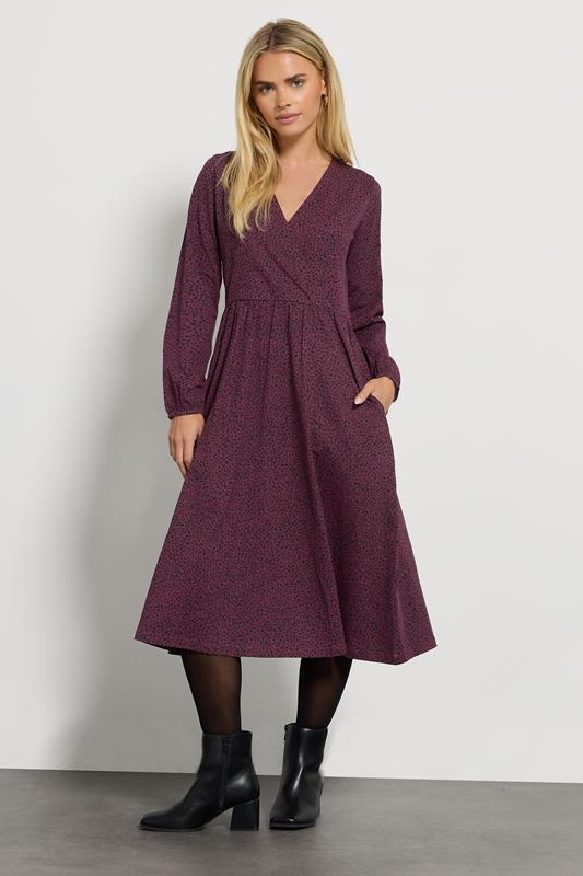  M&Co Petite Berry Purple Animal Print Wrap Dress