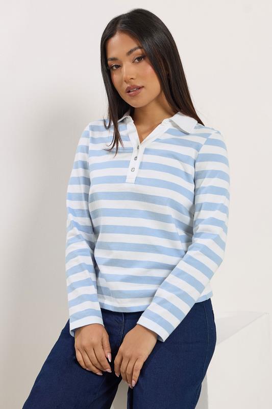  M&Co Petite Blue & White Stripe Cotton Polo Shirt
