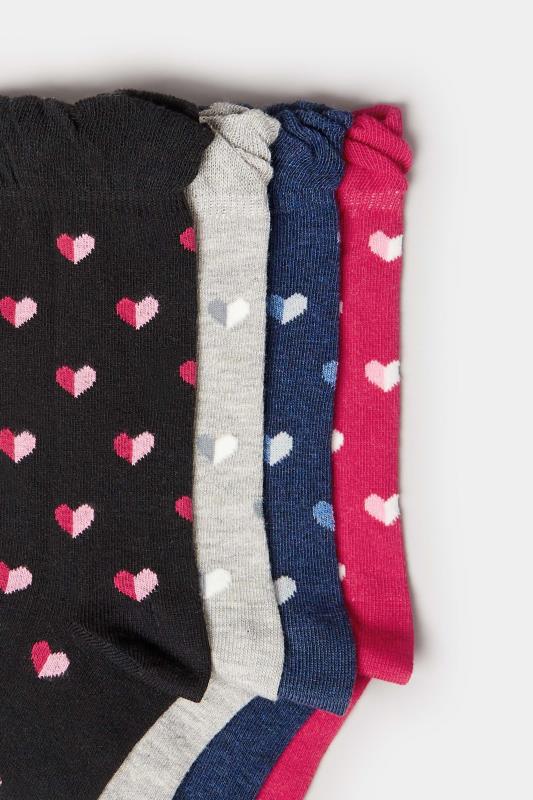 YOURS 4 PACK Black & Pink Heart Print Ankle Socks | Yours Clothing 4