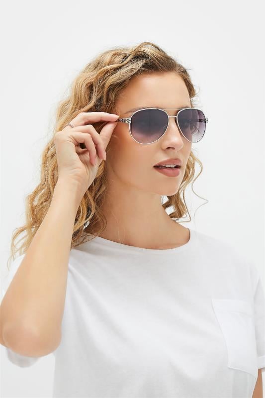 Plus Size  Yours Silver Aviator Frame Sunglasses
