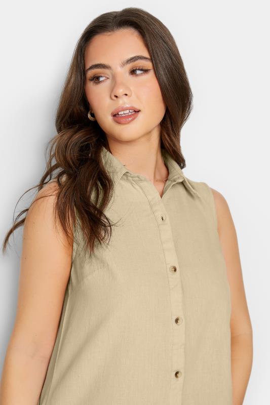 PixieGirl Petite Women's Stone Brown Linen Sleeveless Shirt | PixieGirl 5