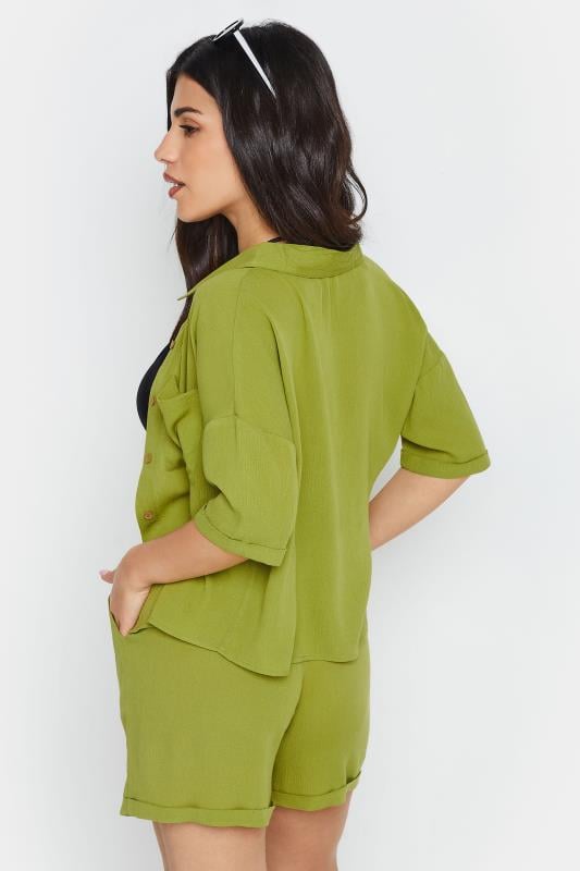 PixieGirl Petite Women's Green Textured Boxy Short Sleeve Shirt | PixieGirl 4