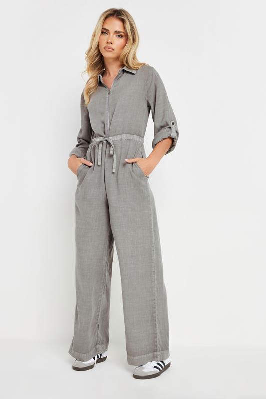 PixieGirl Petite Women's Grey Acid Wash Wide Leg Jumpsuit | PixieGirl 2