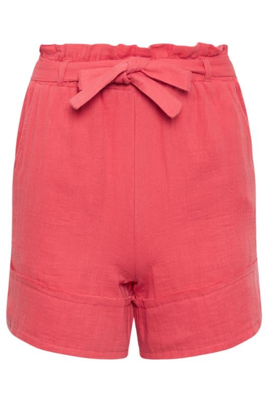PixieGirl Petite Women's Coral Pink Cheesecloth Tie waist Shorts | PixieGirl 5