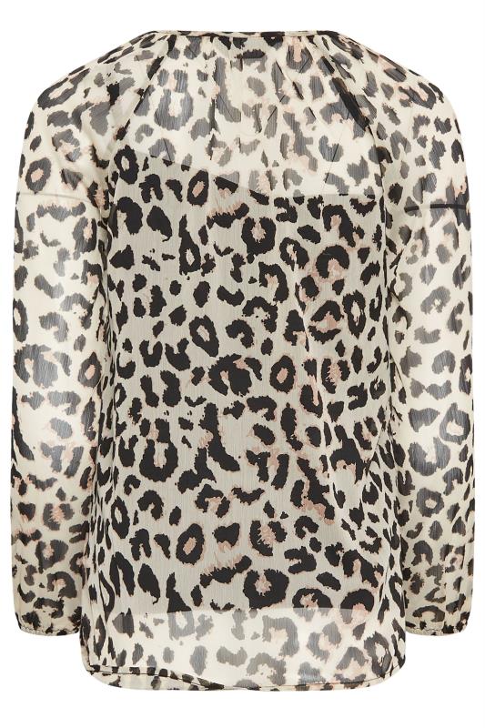 Petite Brown Leopard Print Tie Neck Long Sleeve Blouse | PixieGirl 7