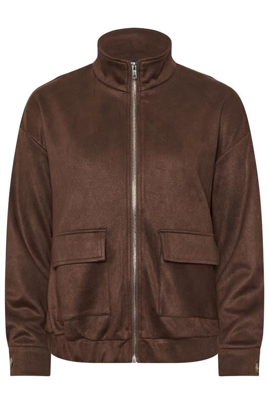 PixieGirl Petite Women's Chocolate Brown Faux Suede Bomber Jacket | PixieGirl 5