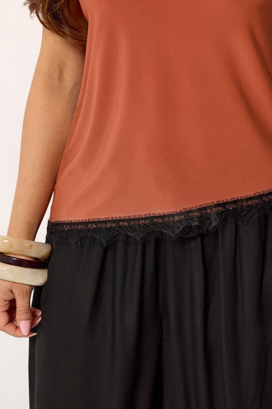 PixieGirl Petite Women's Rust Orange Lace Trim Asymmetric Vest Top | PixieGirl 4