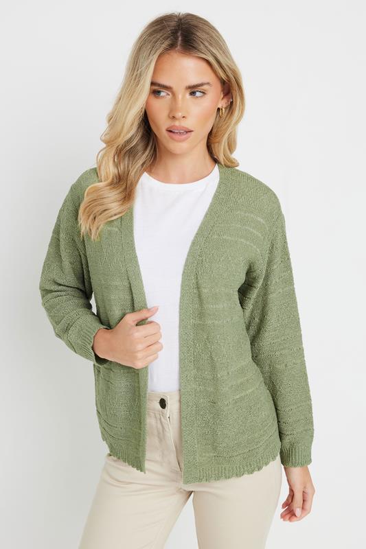 M&Co Petite Khaki Green Tape Yarn Cardigan