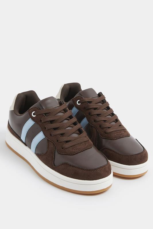 Chocolate Brown Padded Lace Up Trainers In Wide E Fit | YoursClothing 2