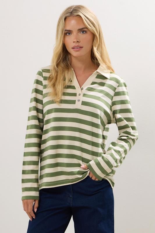  M&Co Petite Green & White Stripe Cotton Polo Shirt