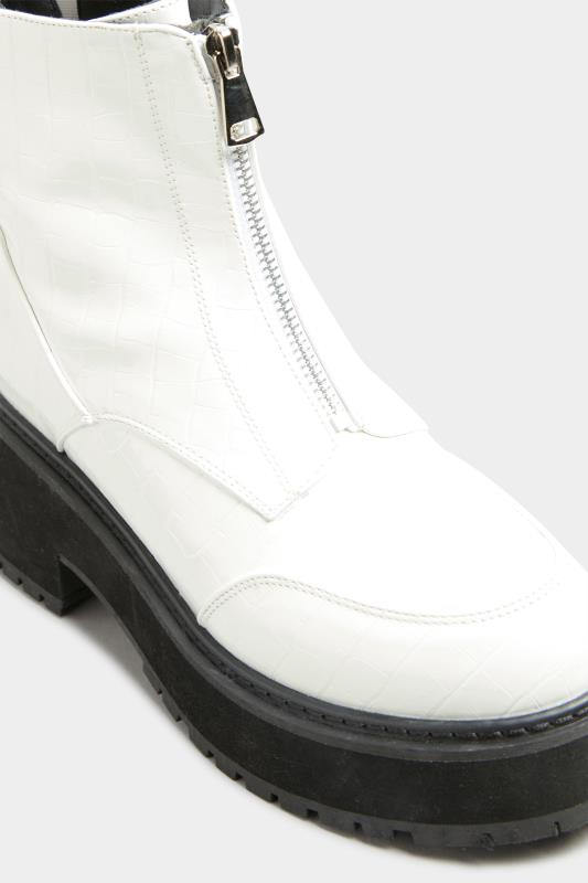 White Croc Leather Look Zip Chunky Boots In Wide Fit | Yours Clothing 6