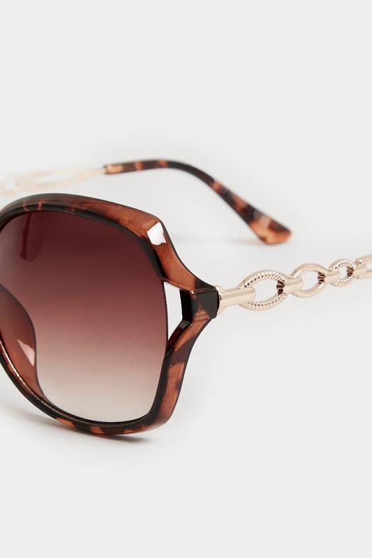 Brown Tortoiseshell Chain Oversized Sunglasses | Yours Clothing 4