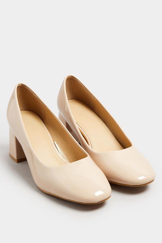 Nude Patent Mid Block Heel Court Shoes In Extra Wide EEE Fit | Yours Clothing 3