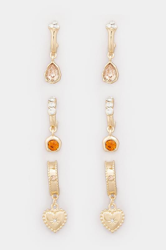 3 PACK Gold Tone Diamante Hoop Set | Yours Clothing 3