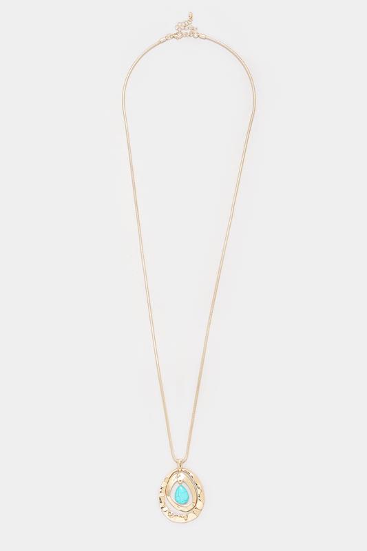 Gold Tone Stone Detail Circle Long Necklace | Yours Clothing 2