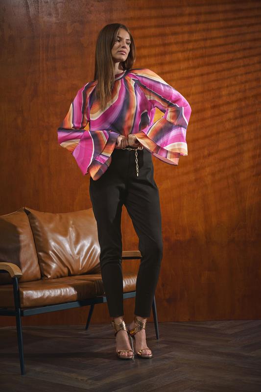   STAR Pink Abstract Flare Sleeve Blouse