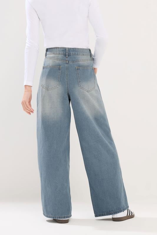 PixieGirl Petite Blue Rivet Non-Stretch Wide Leg Jeans | PixieGirl 3