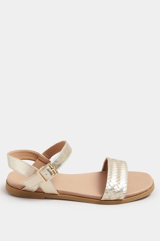 Gold Faux Leather Woven Sandals In Extra Wide EEE Fit | Yours Clothing 4