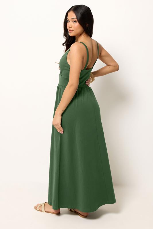 PixieGirl Petite Women's Forest Green Cotton Maxi Dress | PixieGirl