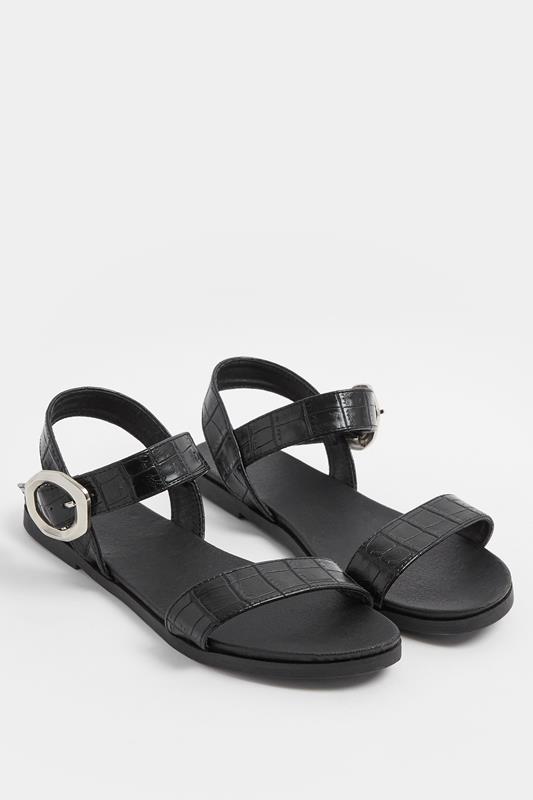 Black Croc Buckle Detail Sandals In Wide E Fit
