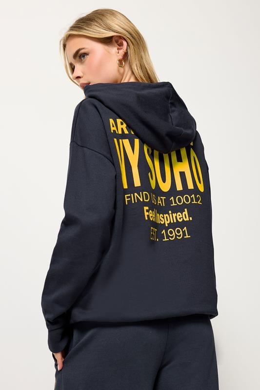 PixieGirl Petite Women's Navy Blue Back Slogan Hoodie | PixieGirl 3