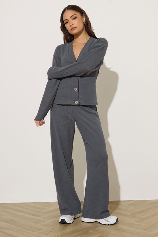  PixieGirl Petite Charcoal Grey Textured Wide Leg Trousers