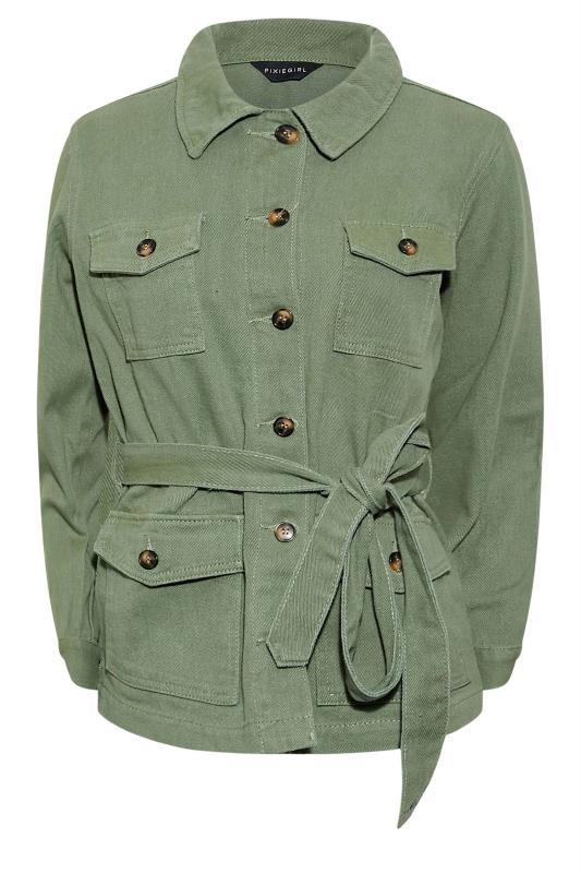 Petite Khaki Green Belted Utilty Jacket | PixieGirl 7