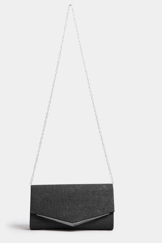 Black Glitter Silver Tone Clutch Bag 4